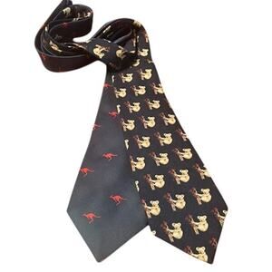 Two Australian themed ties koala kangaroo navy blue red brown animal necktie